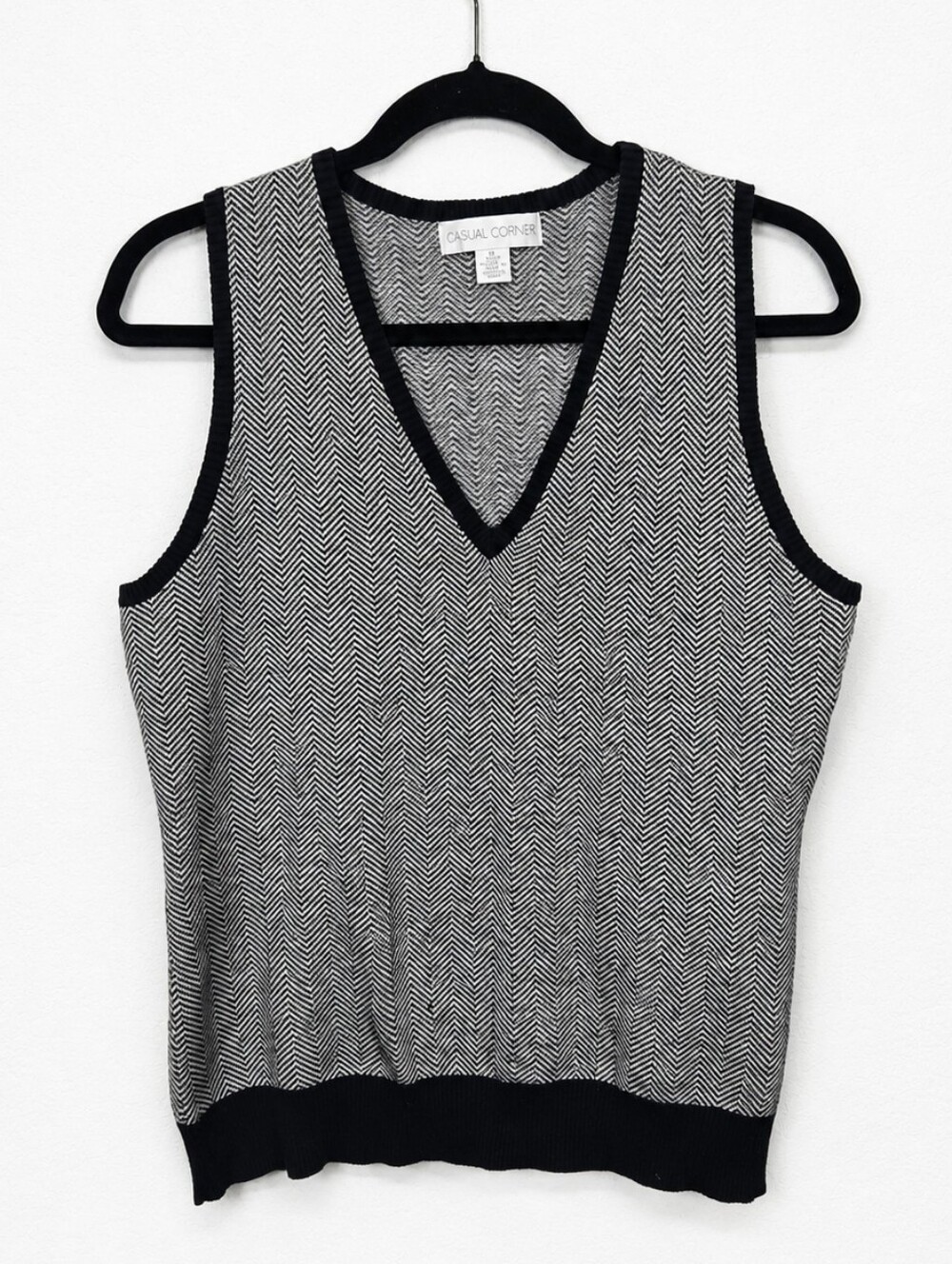 Vintage 90s Casual Corner Silk Cotton Herringbone Sweater Vest Preppy Medium